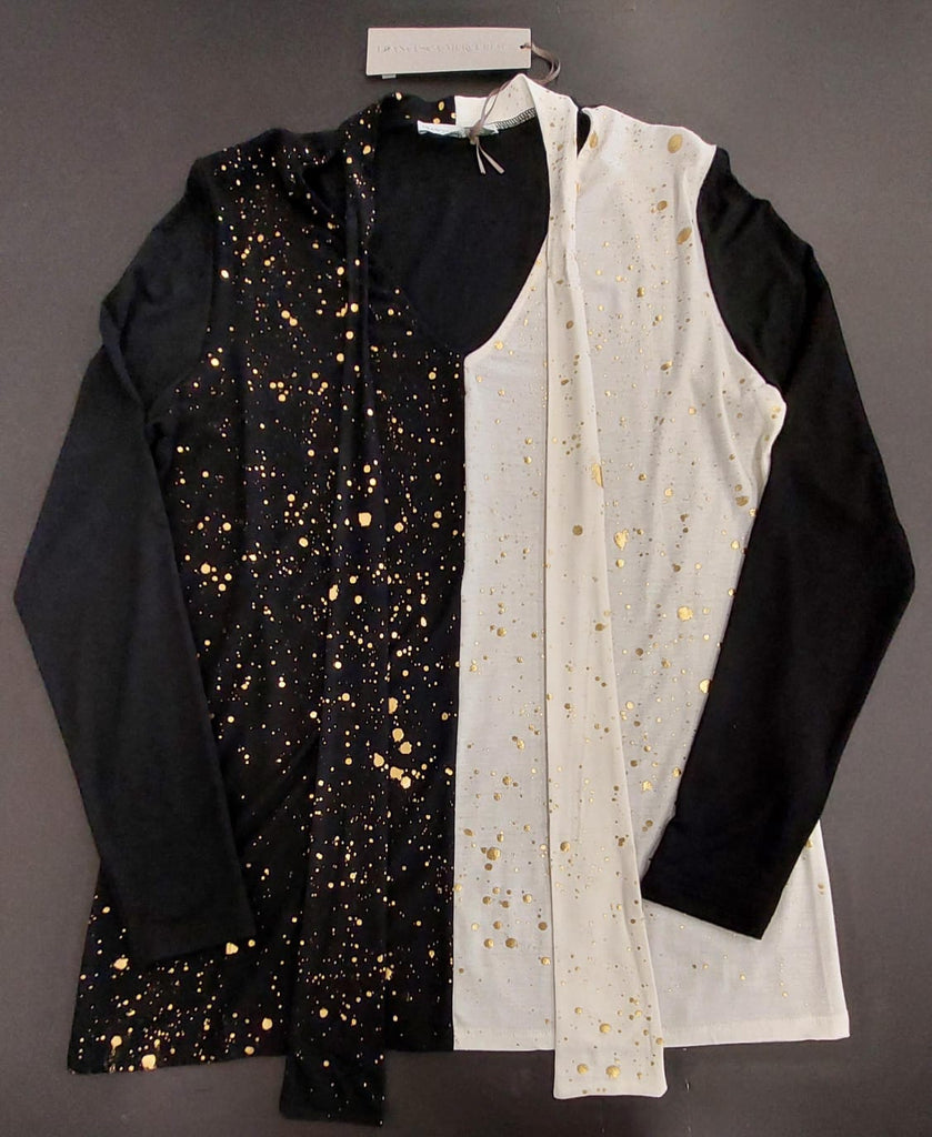 T-shirt in viscosa bicolore stampa oro