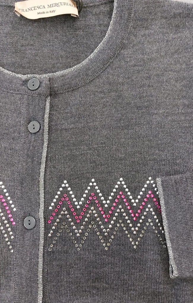Coreana in pura lana con  zigzag di strass e profilo lurex