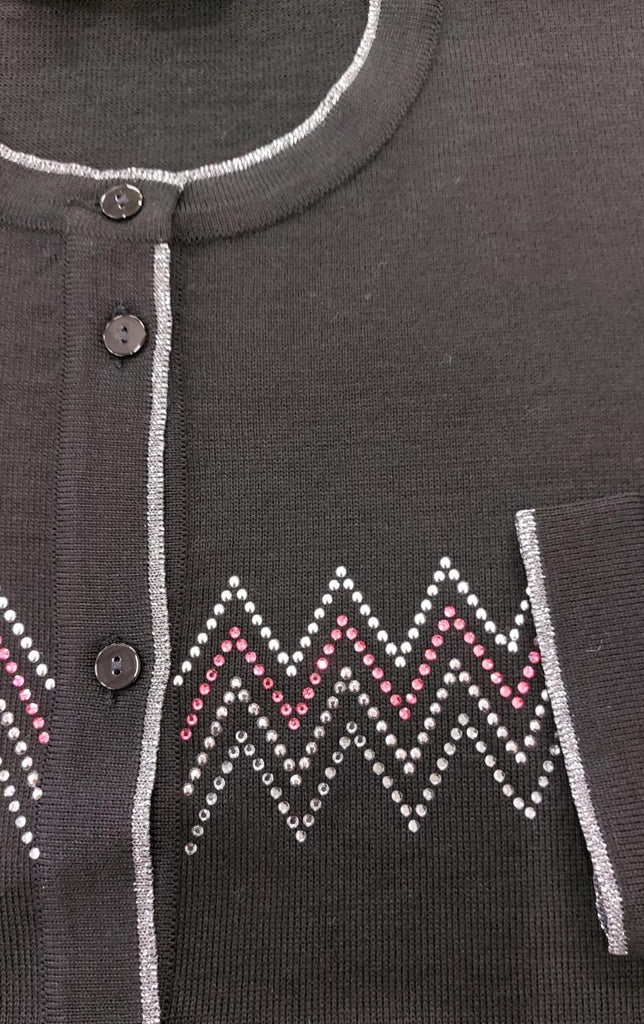 Coreana in pura lana con  zigzag di strass e profilo lurex