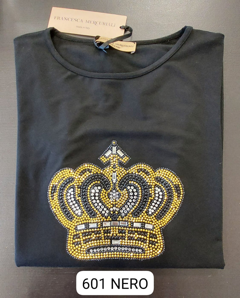 T-shirt in viscosa con strass corona