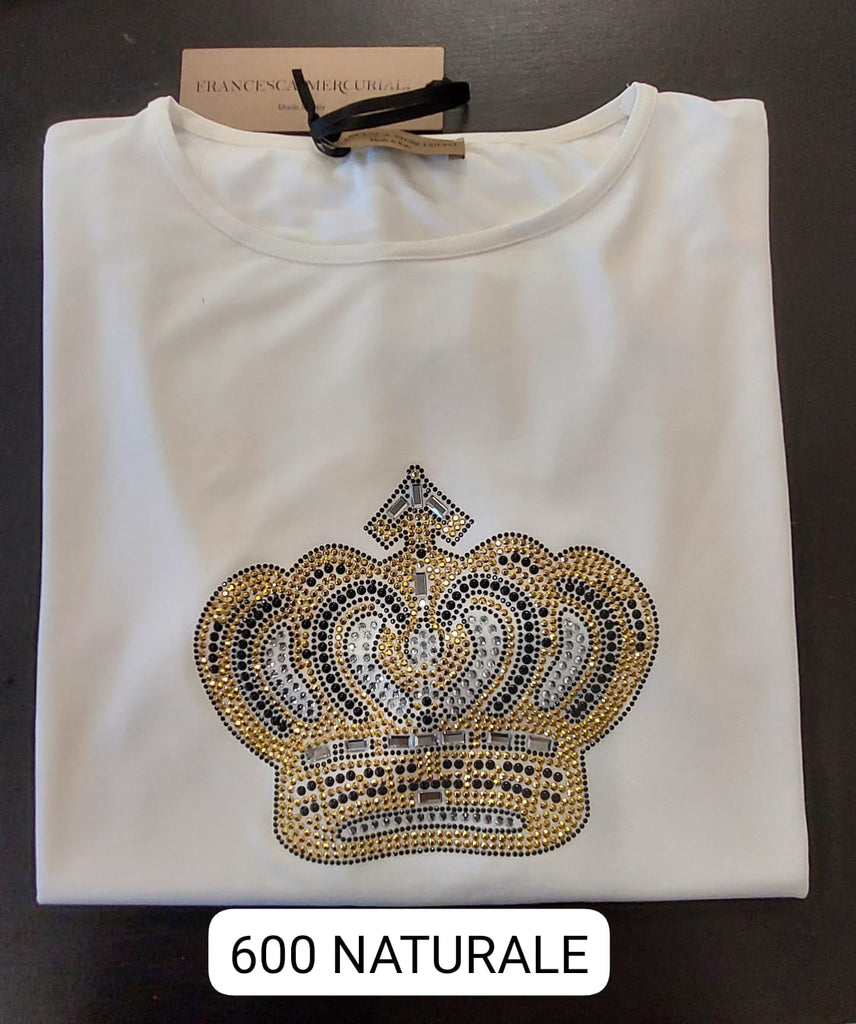 T-shirt in viscosa con strass corona