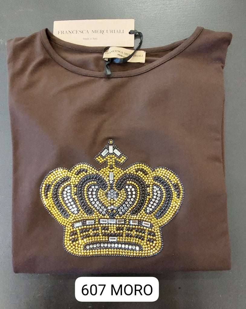 T-shirt in viscosa con strass corona