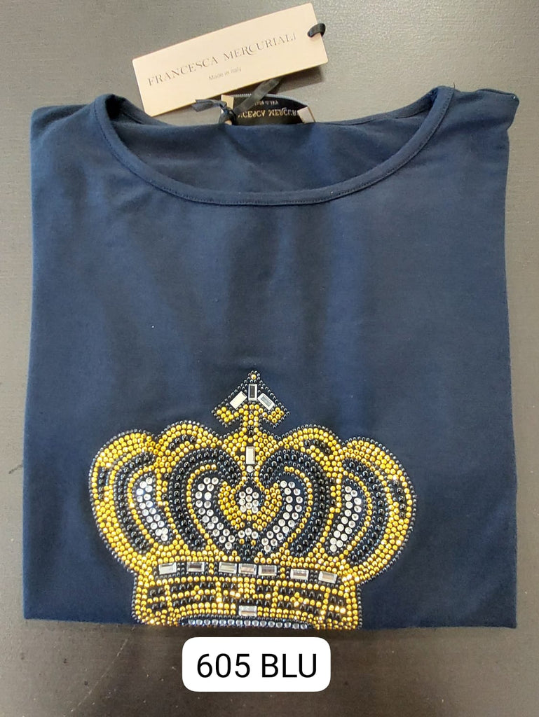T-shirt in viscosa con strass corona