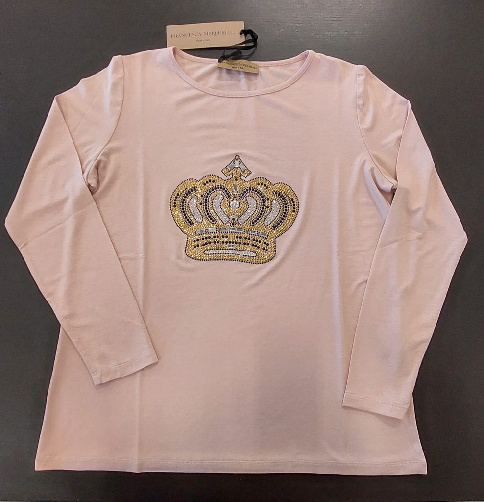 T-shirt in viscosa con strass corona