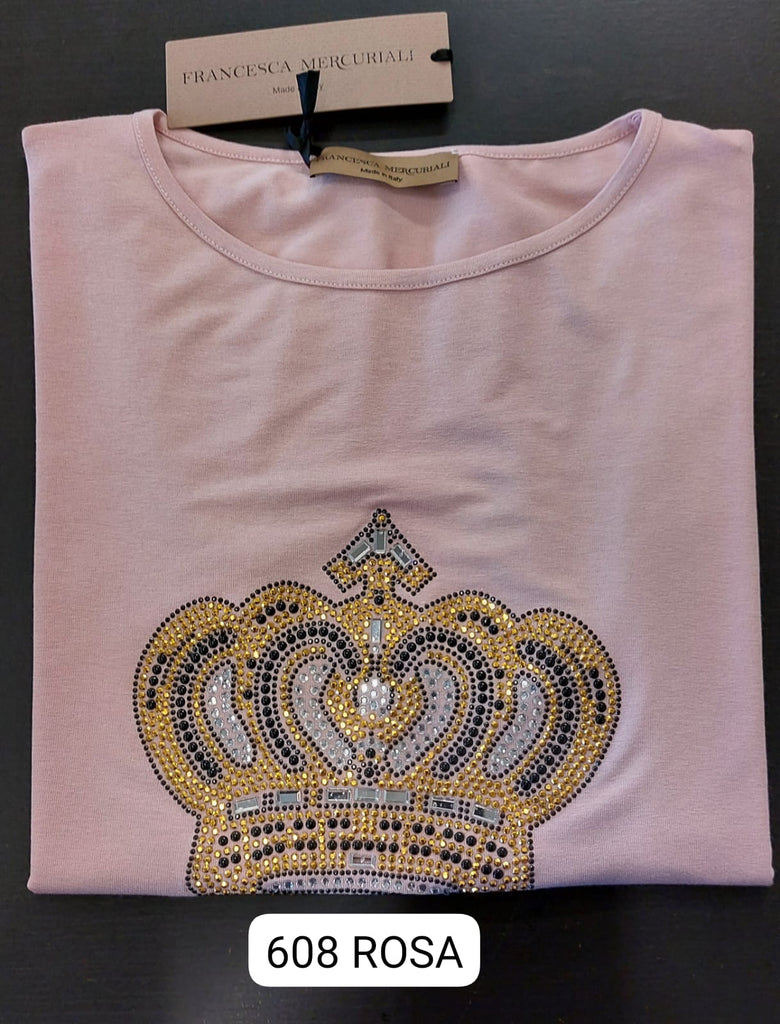 T-shirt in viscosa con strass corona