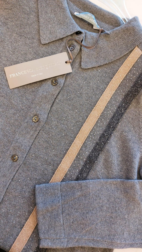Polo aperta misto cashmere con inserti lurex