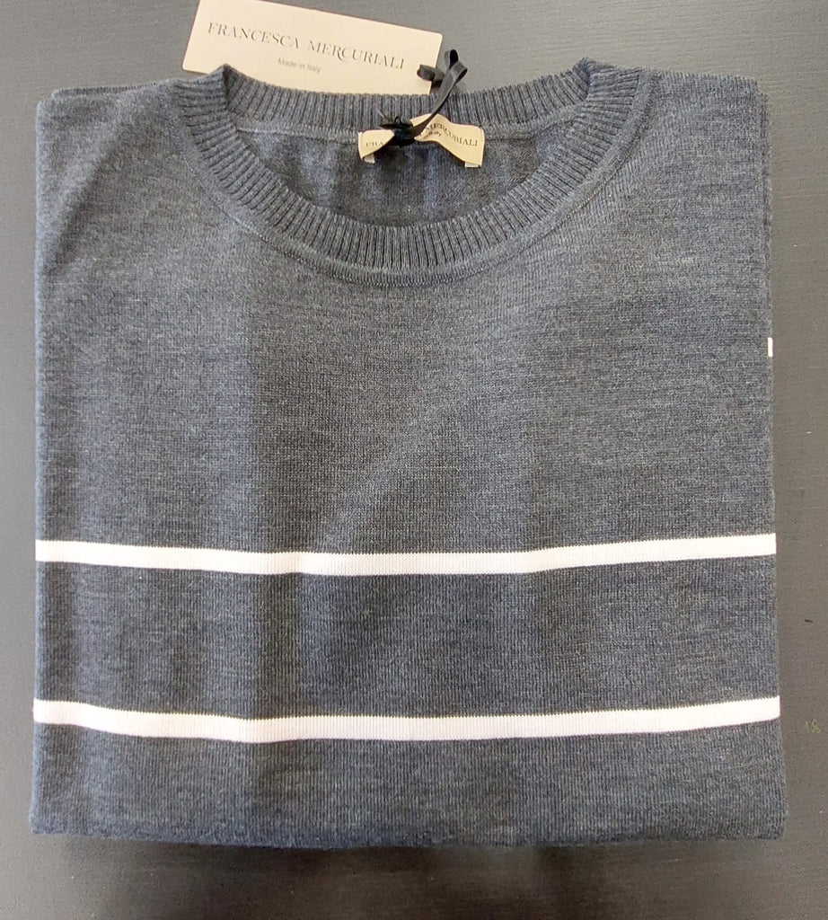 Maglia in pura lana rigata con pizzo e strass