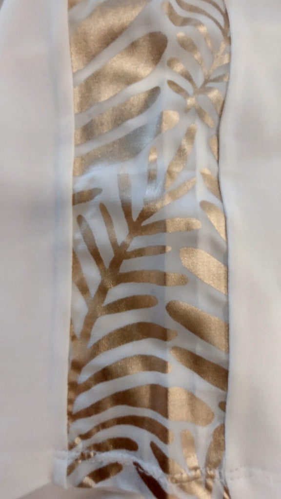 Completo in viscosa con inserti in tulle stampa oro