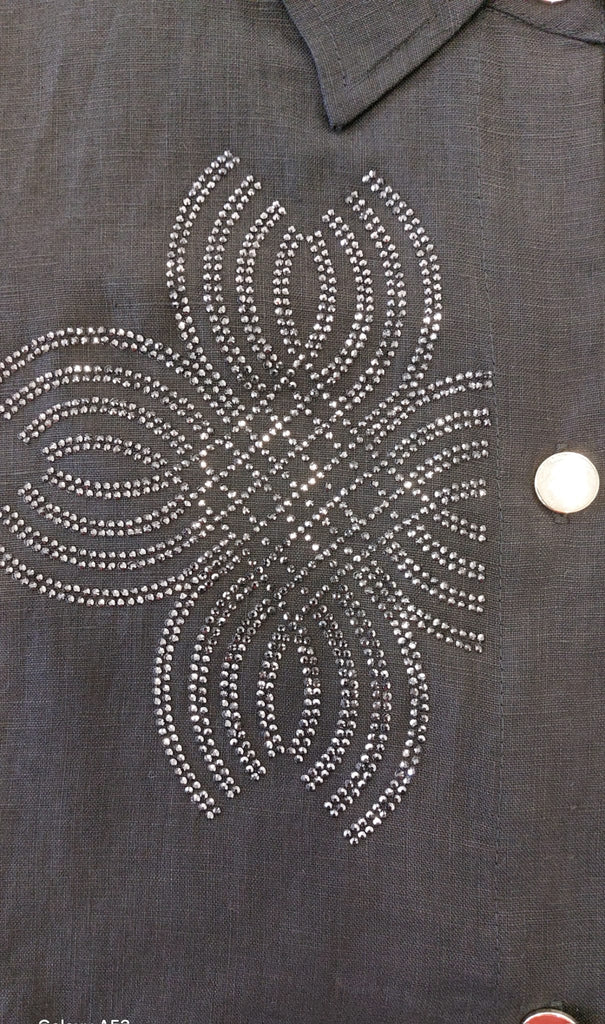 Abito lungo chemisier in lino con strass