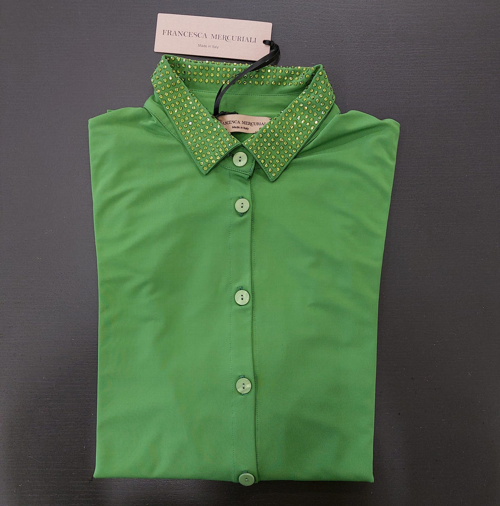 Camicia viscosa tinta unita con strass