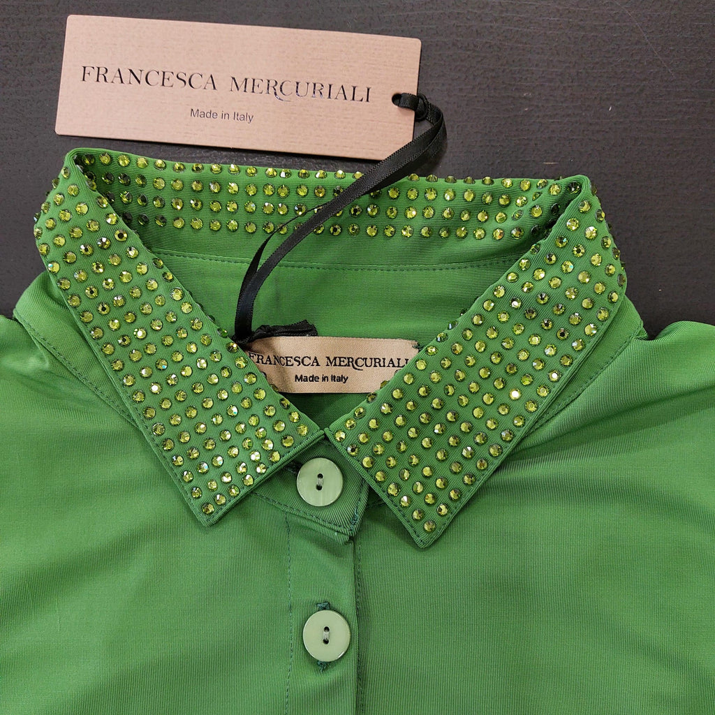 Camicia viscosa tinta unita con strass