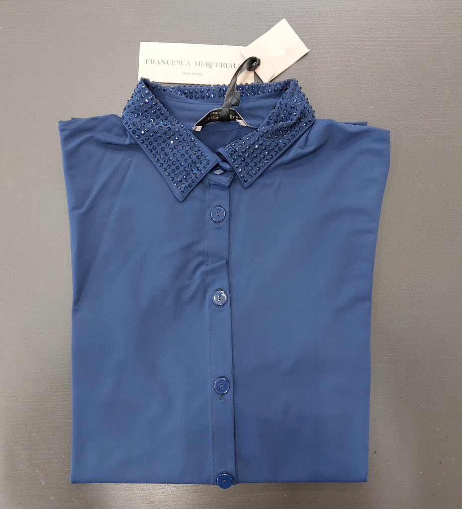Camicia viscosa tinta unita con strass