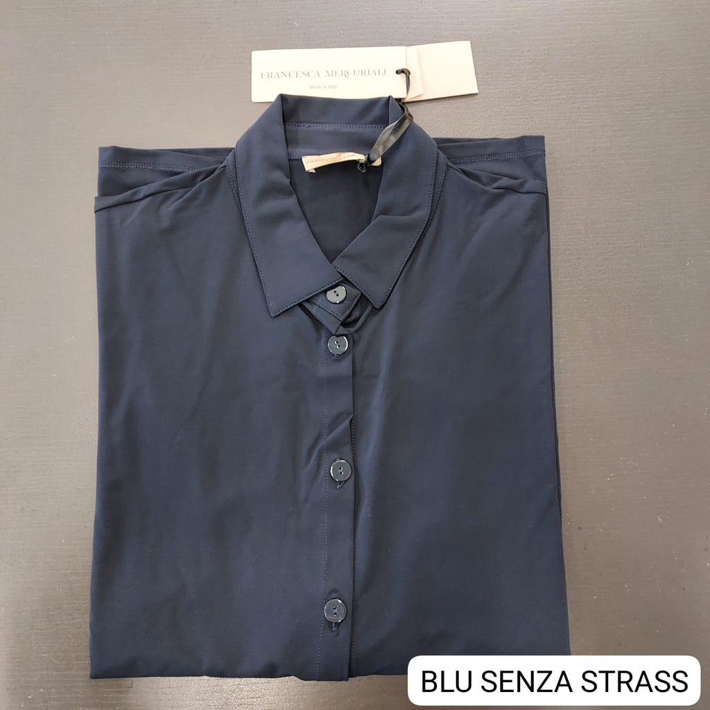 Camicia viscosa tinta unita con strass