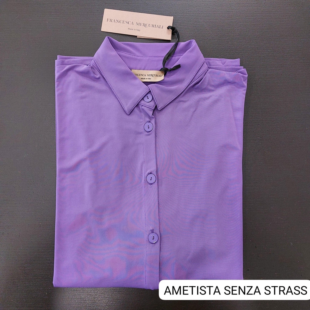 Camicia viscosa tinta unita con strass