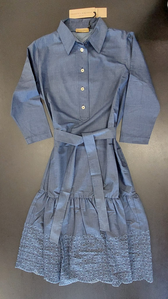 Abito lungo in chambray con sangallo