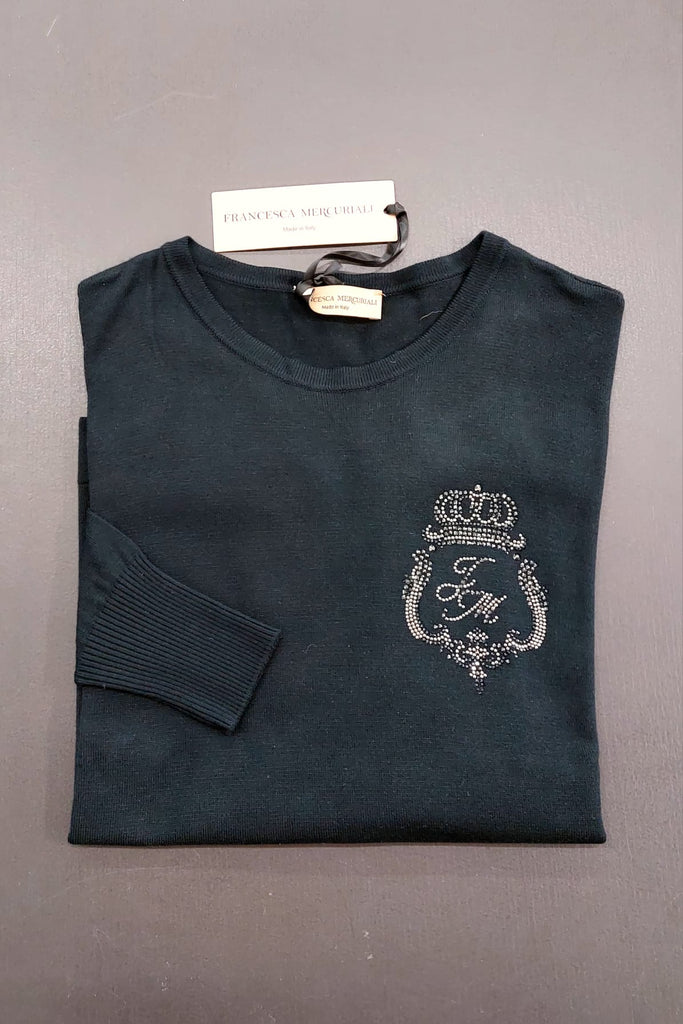 Maglia girocollo in filato di viscosa con strass