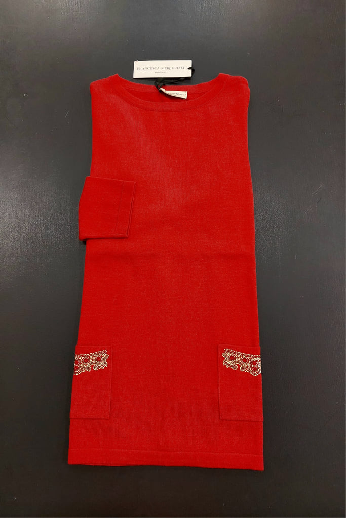 Maglia girocollo in pura lana con strass