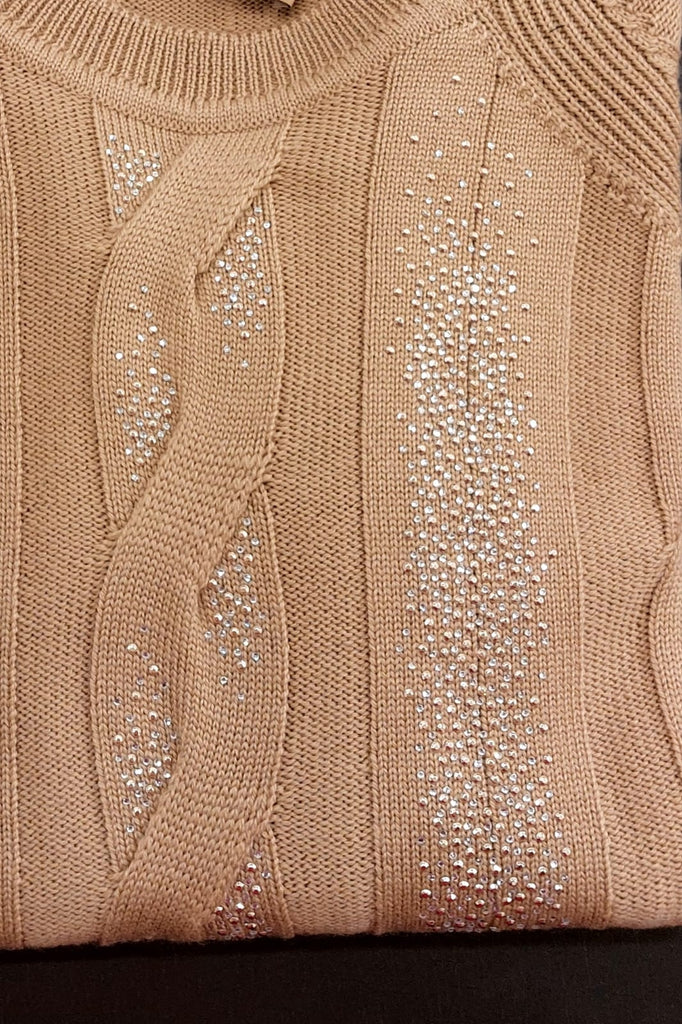 Maglia in pura lana motivo trecce e con strass