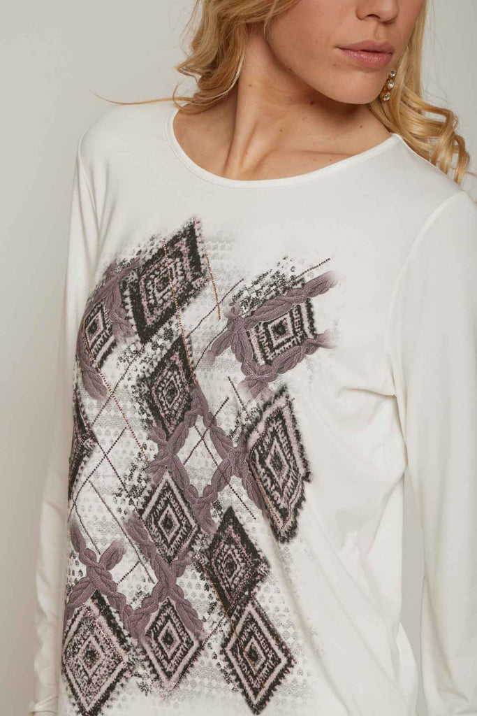 T-shirt in viscosa stampata a manica lunga
